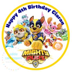 Mighty Pups Paw Patrol Pre Cut 7.5" Round Icing Edible Cake Topper